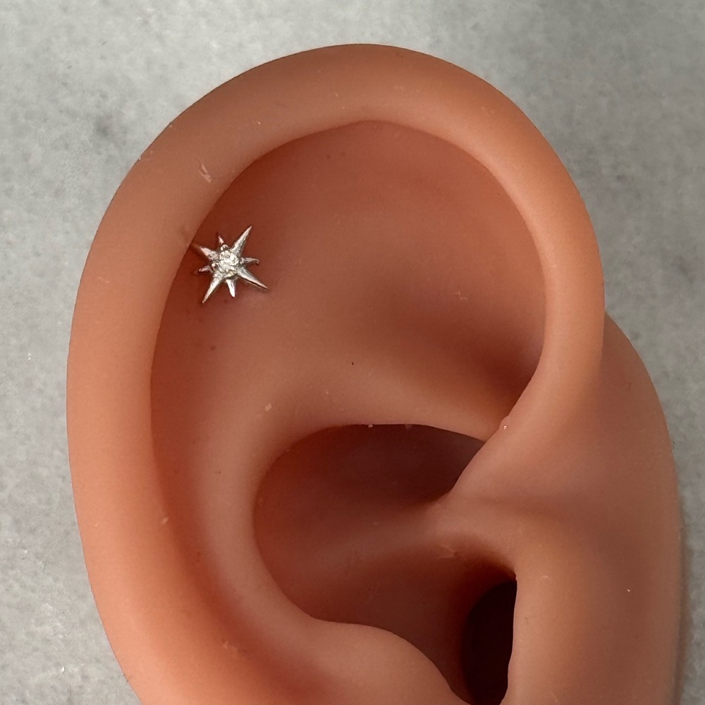 Silver Star Burst Crystal Cartilage Earring Brand New